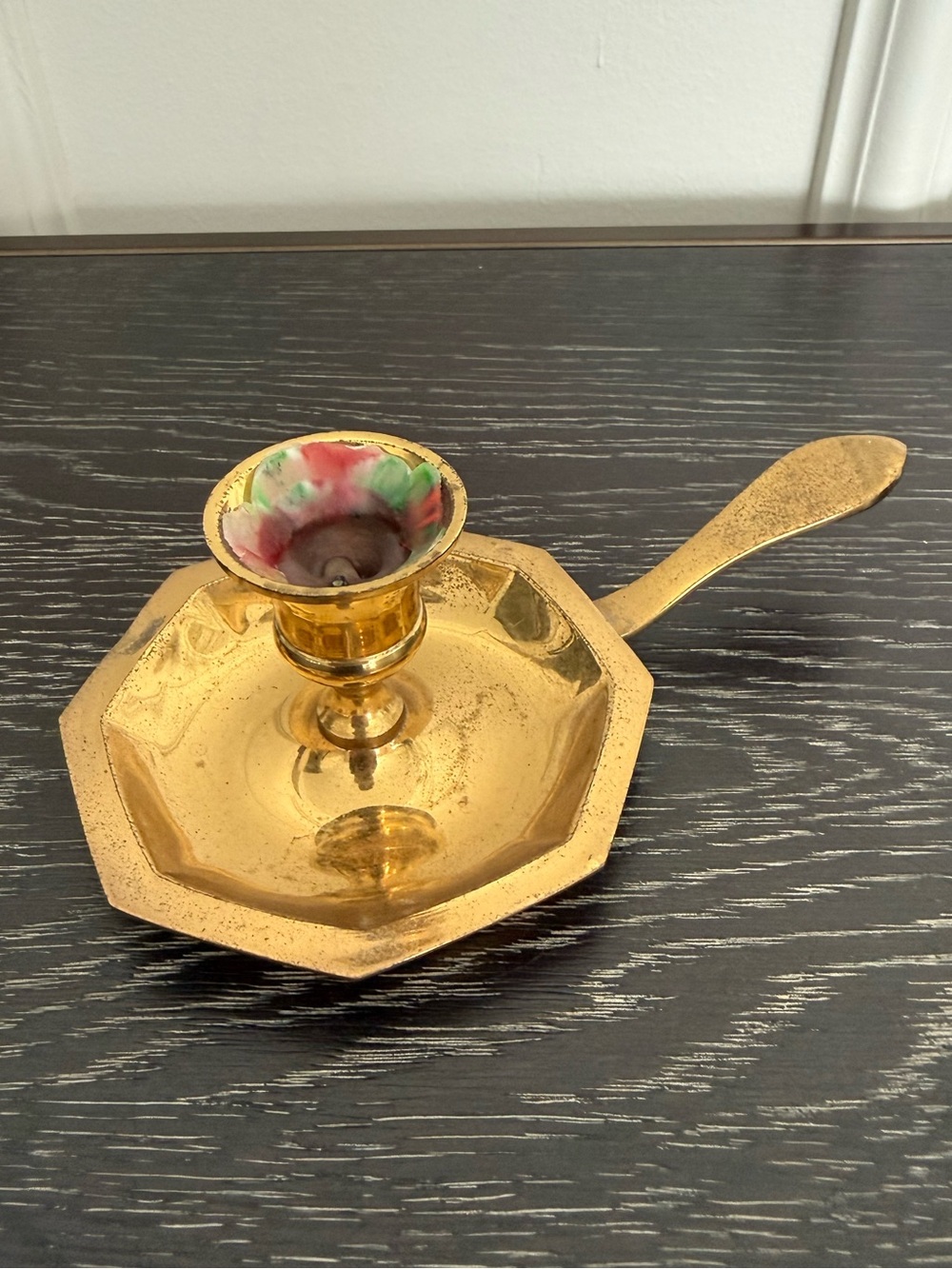 Brass Candle Holder w/Finger Loop Drip Tray